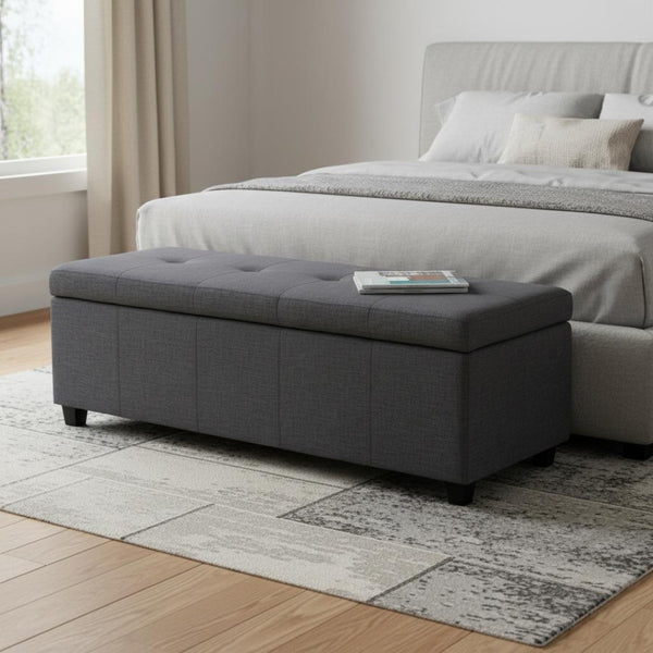 HomeRoots 48" Stylish Dark Brown & Slate Gray Upholstery Storage Ottoman - Versatile Seating & Hidden Storage 640187