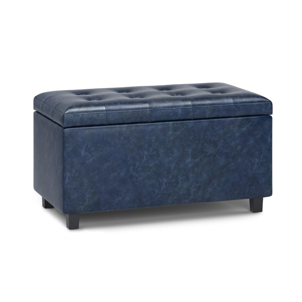 HomeRoots 34" Stylish Dark Brown and Denim Blue Upholstery Storage Ottoman for Stylish Seating & Clutter-Free Living 640188