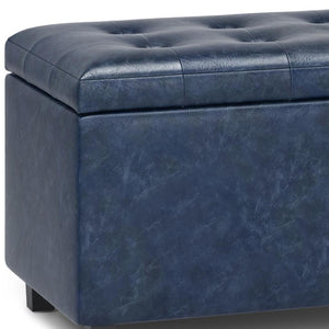 HomeRoots 34" Stylish Dark Brown and Denim Blue Upholstery Storage Ottoman for Stylish Seating & Clutter-Free Living 640188