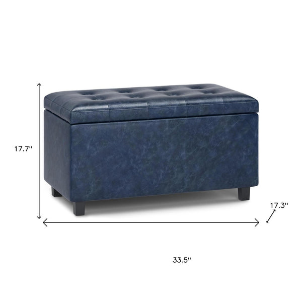 HomeRoots 34" Stylish Dark Brown and Denim Blue Upholstery Storage Ottoman for Stylish Seating & Clutter-Free Living 640188