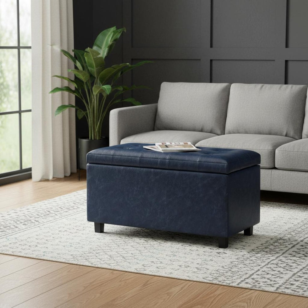 HomeRoots 34" Stylish Dark Brown and Denim Blue Upholstery Storage Ottoman for Stylish Seating & Clutter-Free Living 640188