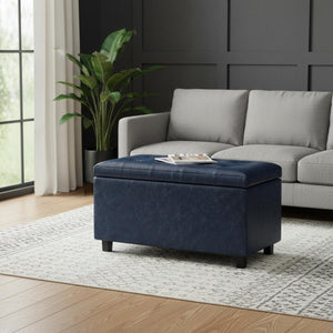 HomeRoots 34" Stylish Dark Brown and Denim Blue Upholstery Storage Ottoman for Stylish Seating & Clutter-Free Living 640188