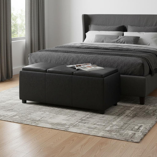 HomeRoots 42" Elegant Dark Brown and Black Upholstered Storage Ottoman - Stylish Multi-Functional Seating Solution 640189