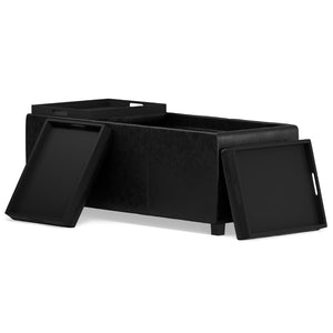 HomeRoots 42" Elegant Dark Brown and Black Upholstered Storage Ottoman - Stylish Multi-Functional Seating Solution 640189