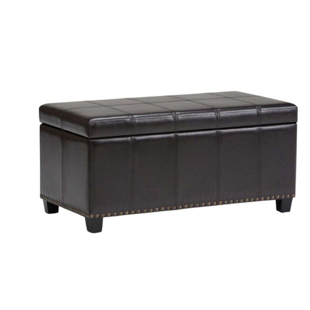 HomeRoots 33" Stylish Espresso & Brown Upholstery Storage Ottoman - Versatile Seating & Hidden Compartment 640192