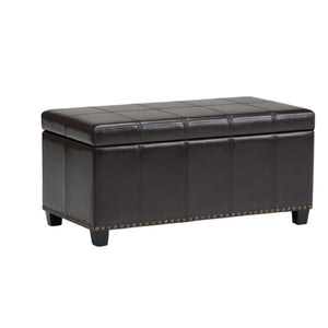 HomeRoots 33" Stylish Espresso & Brown Upholstery Storage Ottoman - Versatile Seating & Hidden Compartment 640192