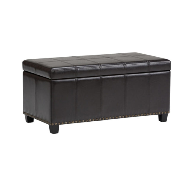 HomeRoots 33" Stylish Espresso & Brown Upholstery Storage Ottoman - Versatile Seating & Hidden Compartment 640192