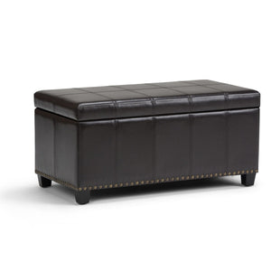 HomeRoots 33" Stylish Espresso & Brown Upholstery Storage Ottoman - Versatile Seating & Hidden Compartment 640192