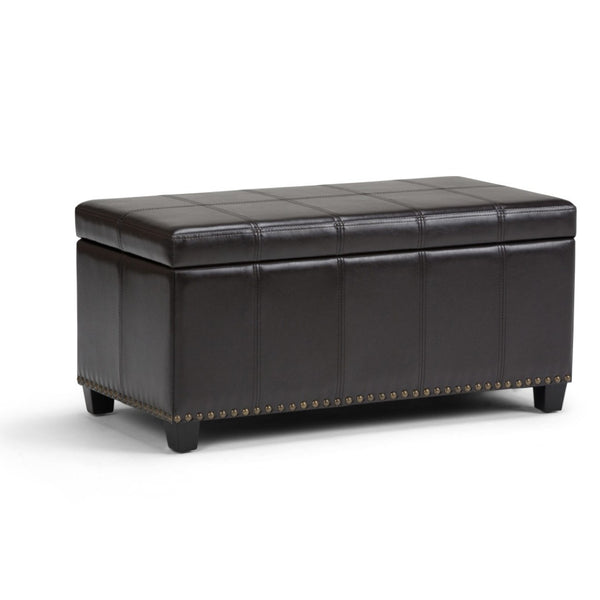 HomeRoots 33" Stylish Espresso & Brown Upholstery Storage Ottoman - Versatile Seating & Hidden Compartment 640192
