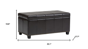 HomeRoots 33" Stylish Espresso & Brown Upholstery Storage Ottoman - Versatile Seating & Hidden Compartment 640192