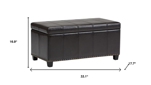 HomeRoots 33" Stylish Espresso & Brown Upholstery Storage Ottoman - Versatile Seating & Hidden Compartment 640192