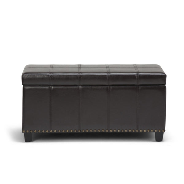 HomeRoots 33" Stylish Espresso & Brown Upholstery Storage Ottoman - Versatile Seating & Hidden Compartment 640192