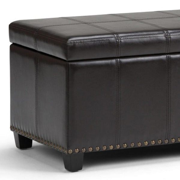 HomeRoots 33" Stylish Espresso & Brown Upholstery Storage Ottoman - Versatile Seating & Hidden Compartment 640192