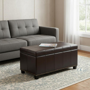 HomeRoots 33" Stylish Espresso & Brown Upholstery Storage Ottoman - Versatile Seating & Hidden Compartment 640192
