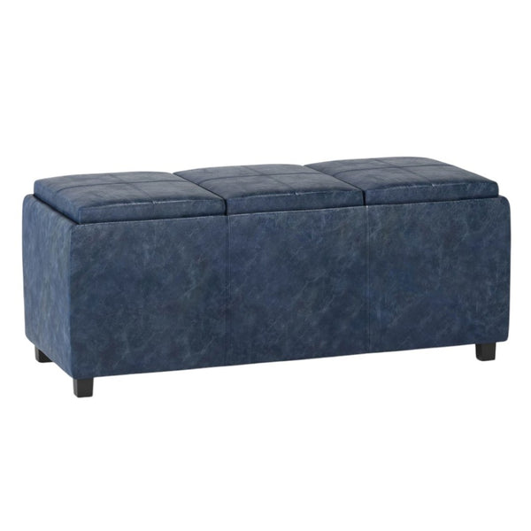 HomeRoots 42" Stylish Denim Blue & Dark Brown Storage Ottoman - Versatile Seating, Footrest, & Hidden Compartment 640193