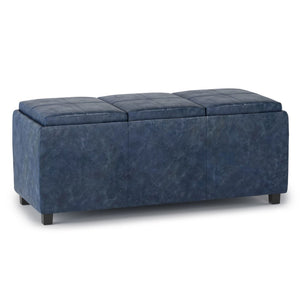 HomeRoots 42" Stylish Denim Blue & Dark Brown Storage Ottoman - Versatile Seating, Footrest, & Hidden Compartment 640193