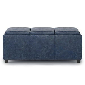 HomeRoots 42" Stylish Denim Blue & Dark Brown Storage Ottoman - Versatile Seating, Footrest, & Hidden Compartment 640193