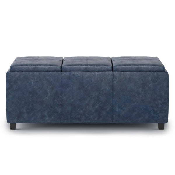 HomeRoots 42" Stylish Denim Blue & Dark Brown Storage Ottoman - Versatile Seating, Footrest, & Hidden Compartment 640193