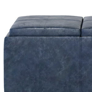 HomeRoots 42" Stylish Denim Blue & Dark Brown Storage Ottoman - Versatile Seating, Footrest, & Hidden Compartment 640193