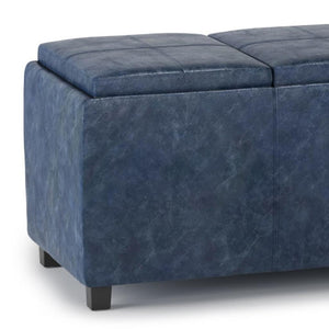 HomeRoots 42" Stylish Denim Blue & Dark Brown Storage Ottoman - Versatile Seating, Footrest, & Hidden Compartment 640193