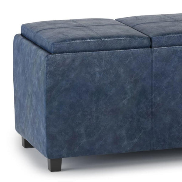 HomeRoots 42" Stylish Denim Blue & Dark Brown Storage Ottoman - Versatile Seating, Footrest, & Hidden Compartment 640193