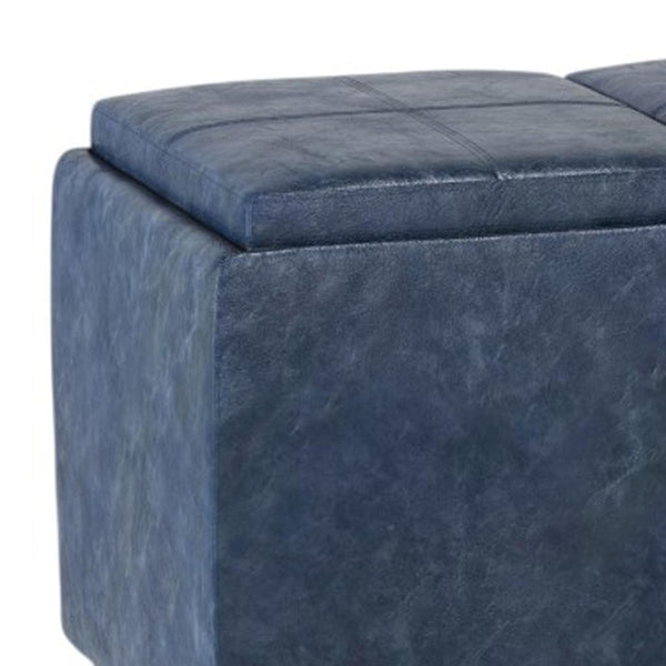 HomeRoots 42" Stylish Denim Blue & Dark Brown Storage Ottoman - Versatile Seating, Footrest, & Hidden Compartment 640193
