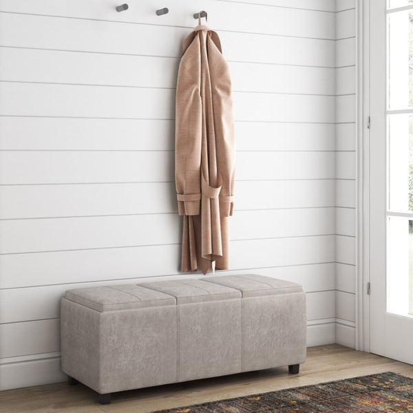 HomeRoots 42" Stylish Dark Brown and Gray Upholstered Storage Ottoman - Versatile Seating & Discreet Storage Solution 640194
