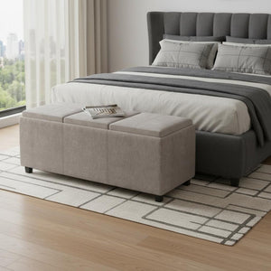 HomeRoots 42" Stylish Dark Brown and Gray Upholstered Storage Ottoman - Versatile Seating & Discreet Storage Solution 640194