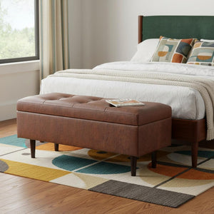 HomeRoots 48" Brown Upholstery Storage Ottoman - Stylish Multi-Functional Seating with Hidden Storage Space 640199