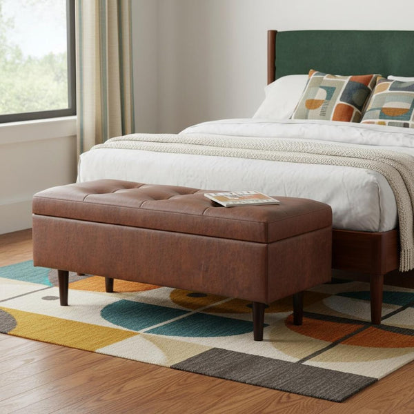 HomeRoots 48" Brown Upholstery Storage Ottoman - Stylish Multi-Functional Seating with Hidden Storage Space 640199
