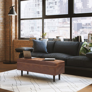 HomeRoots 48" Brown Upholstery Storage Ottoman - Stylish Multi-Functional Seating with Hidden Storage Space 640199