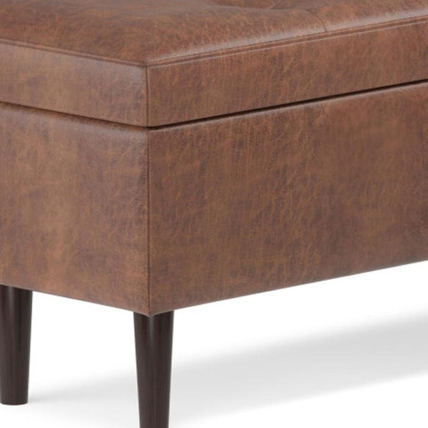 HomeRoots 48" Brown Upholstery Storage Ottoman - Stylish Multi-Functional Seating with Hidden Storage Space 640199