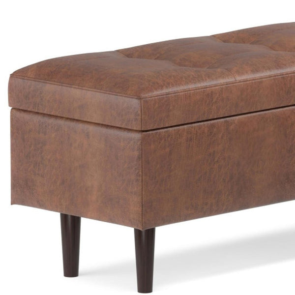 HomeRoots 48" Brown Upholstery Storage Ottoman - Stylish Multi-Functional Seating with Hidden Storage Space 640199