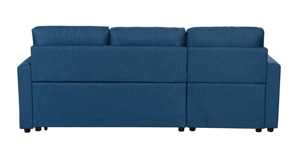English Elm Sorrelle Linen Sleeper Sectional with Reversible Chaise and Hidden Storage Compartment Blue B2749S00039