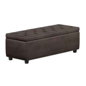 HomeRoots 48" Stylish Dark Brown Upholstered Storage Ottoman - Versatile Seating, Footrest & Hidden Organizer 640200
