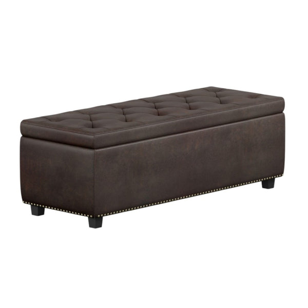 HomeRoots 48" Stylish Dark Brown Upholstered Storage Ottoman - Versatile Seating, Footrest & Hidden Organizer 640200