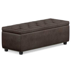 HomeRoots 48" Stylish Dark Brown Upholstered Storage Ottoman - Versatile Seating, Footrest & Hidden Organizer 640200