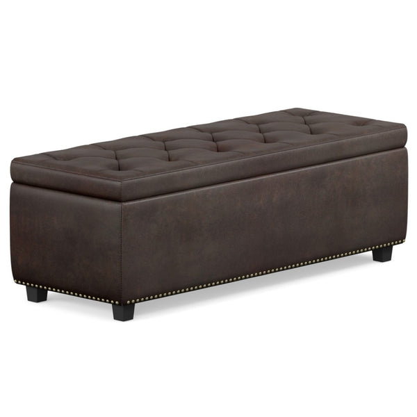 HomeRoots 48" Stylish Dark Brown Upholstered Storage Ottoman - Versatile Seating, Footrest & Hidden Organizer 640200