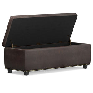 HomeRoots 48" Stylish Dark Brown Upholstered Storage Ottoman - Versatile Seating, Footrest & Hidden Organizer 640200