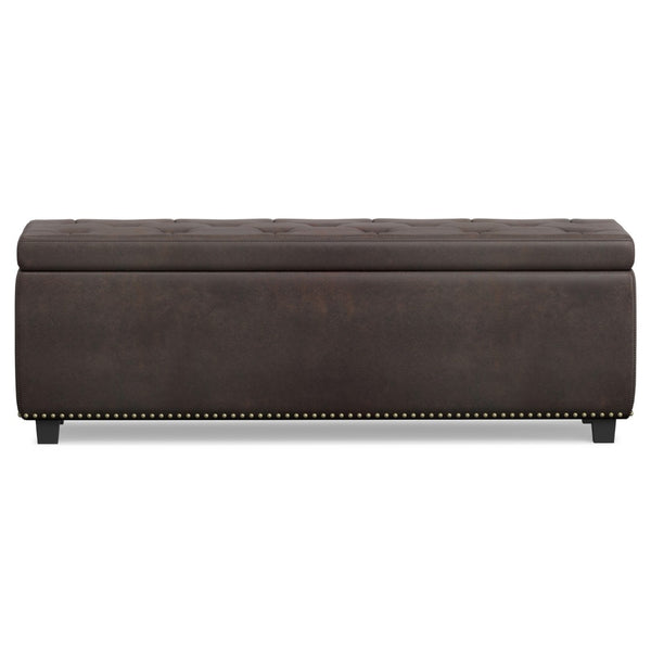 HomeRoots 48" Stylish Dark Brown Upholstered Storage Ottoman - Versatile Seating, Footrest & Hidden Organizer 640200