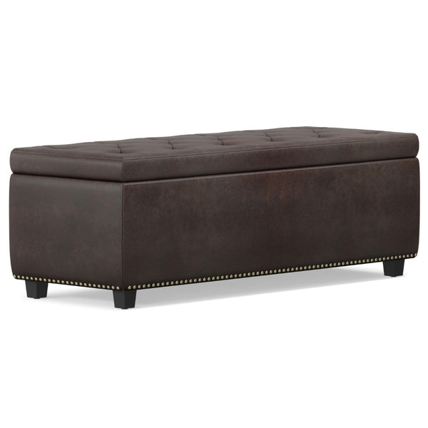 HomeRoots 48" Stylish Dark Brown Upholstered Storage Ottoman - Versatile Seating, Footrest & Hidden Organizer 640200