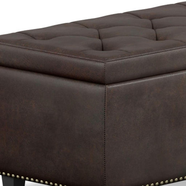 HomeRoots 48" Stylish Dark Brown Upholstered Storage Ottoman - Versatile Seating, Footrest & Hidden Organizer 640200
