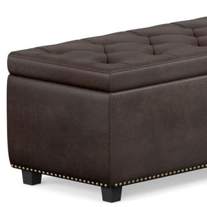 HomeRoots 48" Stylish Dark Brown Upholstered Storage Ottoman - Versatile Seating, Footrest & Hidden Organizer 640200