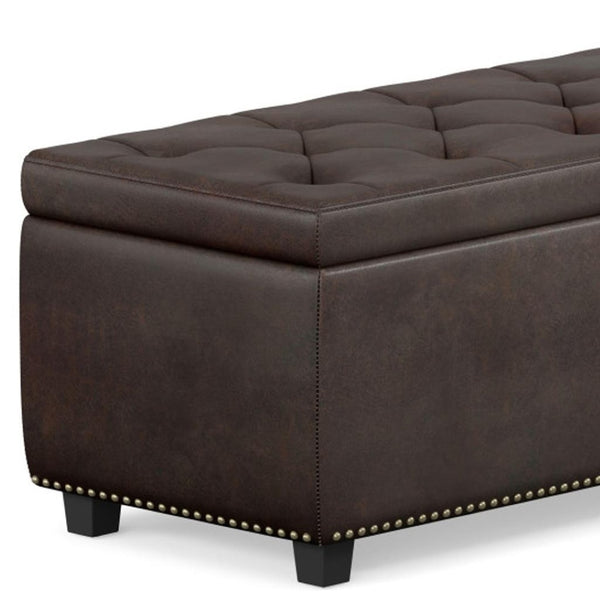 HomeRoots 48" Stylish Dark Brown Upholstered Storage Ottoman - Versatile Seating, Footrest & Hidden Organizer 640200