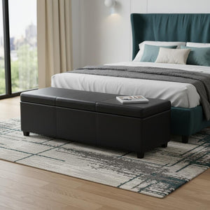 HomeRoots 54" Black Upholstery Storage Ottoman - Stylish, Multi-Functional Seating with Hidden Storage for Clutter-Free Living 640201