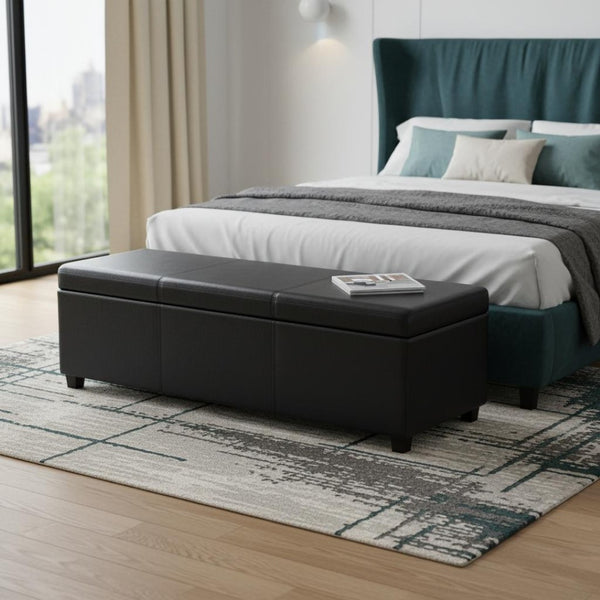 HomeRoots 54" Black Upholstery Storage Ottoman - Stylish, Multi-Functional Seating with Hidden Storage for Clutter-Free Living 640201