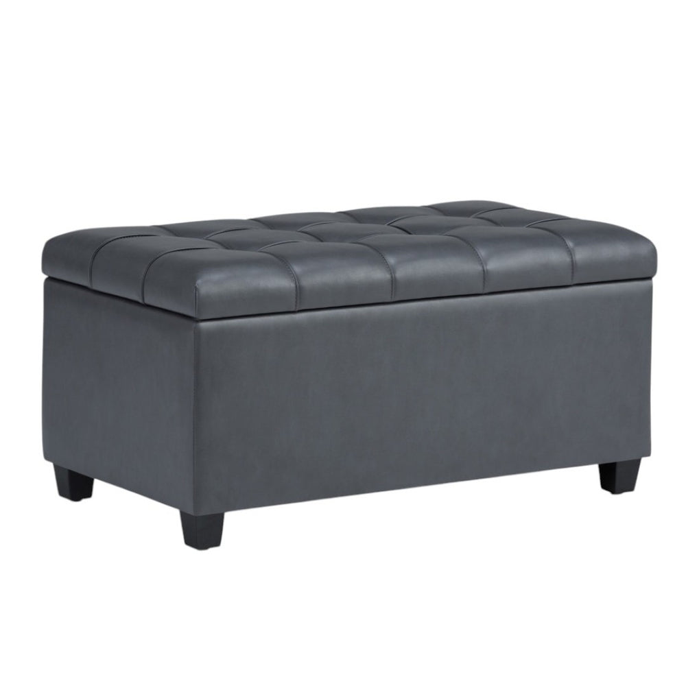 HomeRoots 33" Stylish Espresso and Gray Upholstery Storage Ottoman - Versatile Seating and Hidden Storage Solution 640202