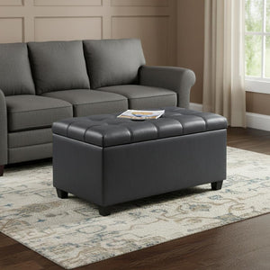 HomeRoots 33" Stylish Espresso and Gray Upholstery Storage Ottoman - Versatile Seating and Hidden Storage Solution 640202