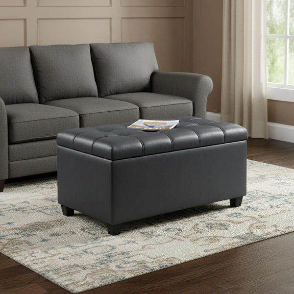 HomeRoots 33" Stylish Espresso and Gray Upholstery Storage Ottoman - Versatile Seating and Hidden Storage Solution 640202