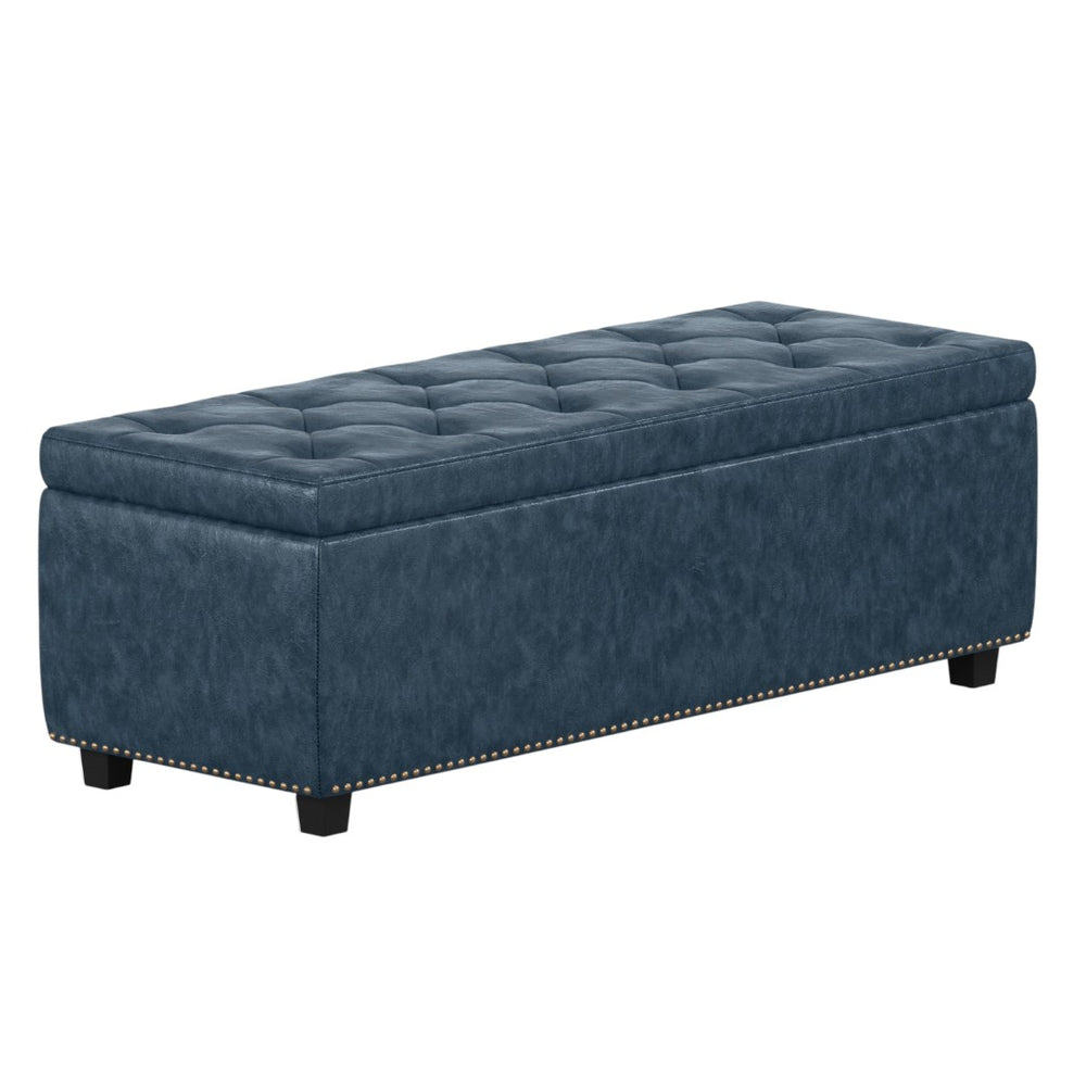 HomeRoots 48" Stylish Denim Blue Upholstery Storage Ottoman - Versatile Seating & Clutter-Free Living Solution 640204